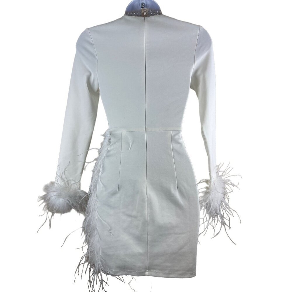 Fashion Nova Trust Fund Please Women's Dress V-Neck Rhinestones Feather Trim XS - Picture 6 of 11